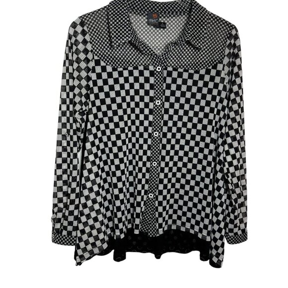 Anac by Kimi Size Large Black & white check boxy tunic Top button front artsy - Picture 1 of 5